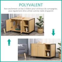 Tout neuf 🥰 Pawhut Maison de toilette pour chat 2 portes avec entrée latérale 2 niches plateau châssis acier panneaux particules aspect bois clair 🌟 -Promos Chat Boutique 3662970006122 5