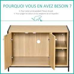 Tout neuf 🥰 Pawhut Maison de toilette pour chat 2 portes avec entrée latérale 2 niches plateau châssis acier panneaux particules aspect bois clair 🌟 -Promos Chat Boutique 3662970006122 6