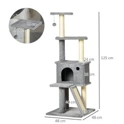 Meilleure affaire 🧨 Pawhut Arbre à chat centre d'activités multi-équipé griffoirs grattoir jeu boule suspendue niche housse amovible plateformes gris 🌟 -Promos Chat Boutique 3662970014134 3