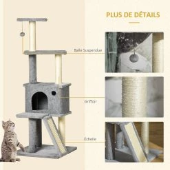 Meilleure affaire 🧨 Pawhut Arbre à chat centre d'activités multi-équipé griffoirs grattoir jeu boule suspendue niche housse amovible plateformes gris 🌟 -Promos Chat Boutique 3662970014134 7