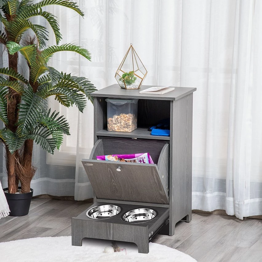 Tout neuf 🧨 Pawhut Meuble de rangement pour animaux - autopetfeeder station - placard porte basculante - niche 🔔 2 Tout neuf 🧨 Pawhut Meuble de rangement pour animaux - autopetfeeder station - placard porte basculante - niche 🔔 – Image 2