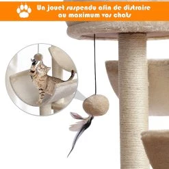 De gros 🤩 Pawhut Arbre à chats multi-équipements griffoirs grattoirs plates-formes + tunnel + jouet suspendu dim. 50L x 40l x 105H cm beige 🛒 -Promos Chat Boutique 3662970041765 7