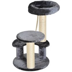 Promo 🛒 Pawhut Arbre à chats 2 griffoirs grattoirs sisal naturel 3 plateformes corde à grimper dim. Ø 40 x 65H cm peluche haute densité 500 g/m² gris 🤩 -Promos Chat Boutique 3662970042274 4