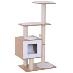 Tout neuf ⌛ Pawhut Arbre à chats design contemporain griffoirs grattoirs sisal naturel centre d'activités niche plate-formes jeu boules suspendues 👍