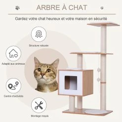 Tout neuf ⌛ Pawhut Arbre à chats design contemporain griffoirs grattoirs sisal naturel centre d'activités niche plate-formes jeu boules suspendues 👍 -Promos Chat Boutique 3662970043073 5
