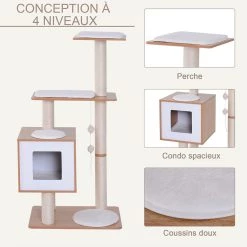 Tout neuf ⌛ Pawhut Arbre à chats design contemporain griffoirs grattoirs sisal naturel centre d'activités niche plate-formes jeu boules suspendues 👍 -Promos Chat Boutique 3662970043073 6