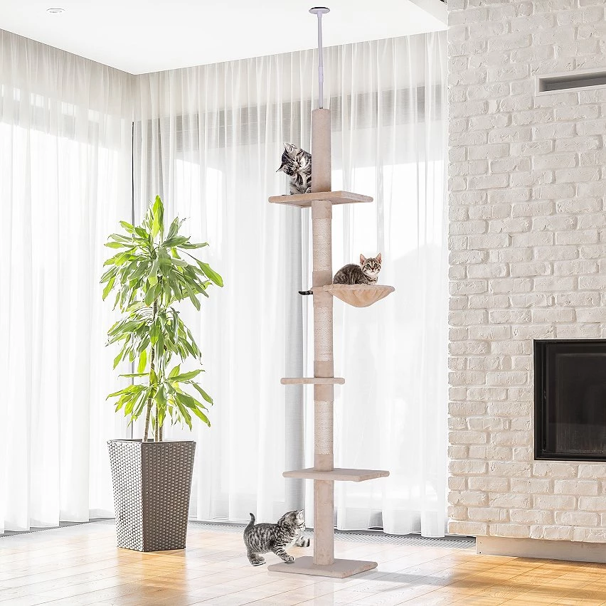 Nouveau 🎉 Pawhut Arbre à chat poteau à griffer L40 x l 34 x H 230-260 cm 5 niveaux d'activités beige 😉 9 Nouveau 🎉 Pawhut Arbre à chat poteau à griffer L40 x l 34 x H 230-260 cm 5 niveaux d'activités beige 😉 – Image 9
