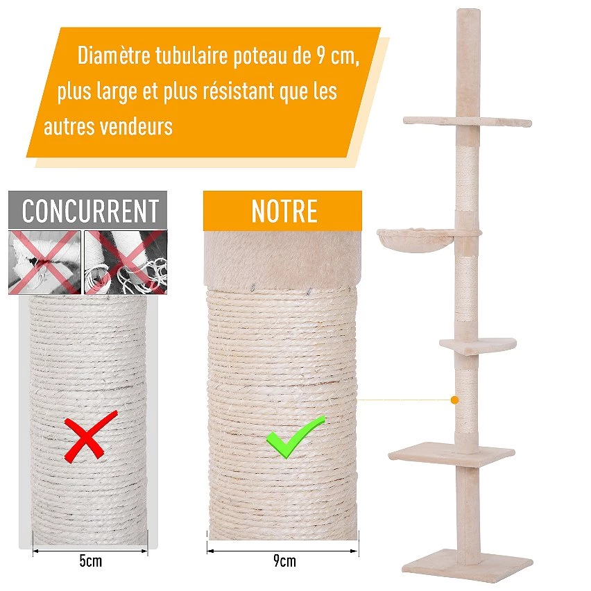 Nouveau 🎉 Pawhut Arbre à chat poteau à griffer L40 x l 34 x H 230-260 cm 5 niveaux d'activités beige 😉 13 Nouveau 🎉 Pawhut Arbre à chat poteau à griffer L40 x l 34 x H 230-260 cm 5 niveaux d'activités beige 😉 – Image 13