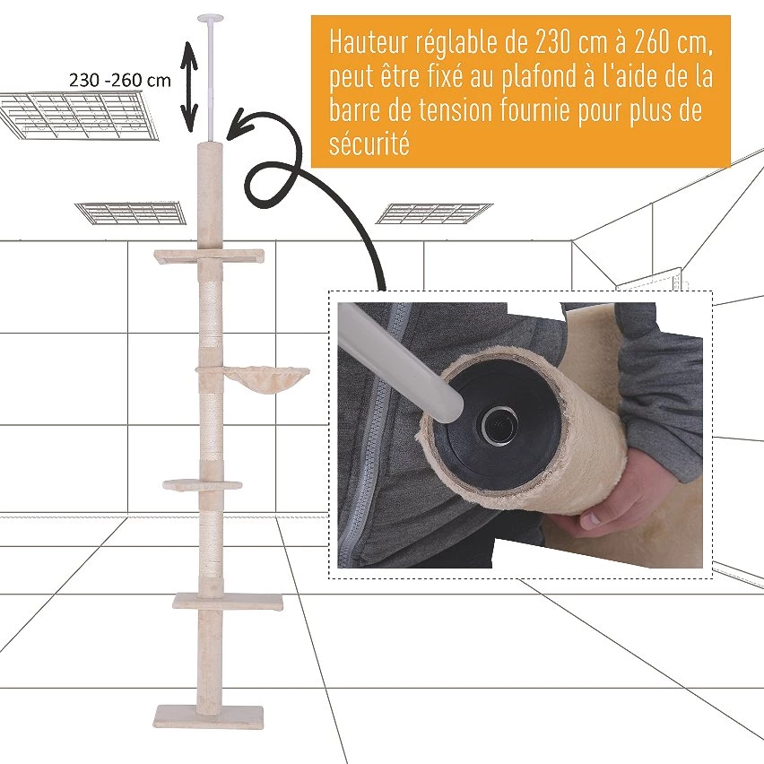 Nouveau 🎉 Pawhut Arbre à chat poteau à griffer L40 x l 34 x H 230-260 cm 5 niveaux d'activités beige 😉 14 Nouveau 🎉 Pawhut Arbre à chat poteau à griffer L40 x l 34 x H 230-260 cm 5 niveaux d'activités beige 😉 – Image 14