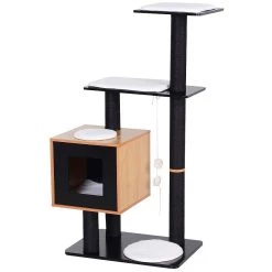 Promo 🎁 Pawhut Arbre à chats design contemporain griffoirs grattoirs sisal naturel centre d'activités niche plate-formes jeu boules suspendues 👏