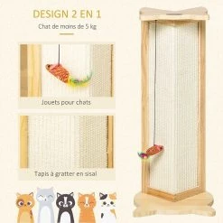 Meilleur prix 🤩 Pawhut Griffoir grattoir design tête de chat - jouet souris suspendue intégré - griffoir d'angle polyvalent - sisal naturel bois de pin 🔥 -Promos Chat Boutique 3662970058039 4