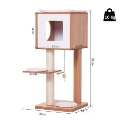 Meilleure vente 😉 Pawhut Arbre à chats design contemporain griffoir grattoir sisal naturel niche plate-forme jeu boule suspendue 50L x 40l x 91H cm MDF hêtre 🧨 -Promos Chat Boutique 3662970060070 3