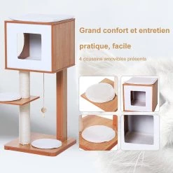 Meilleure vente 😉 Pawhut Arbre à chats design contemporain griffoir grattoir sisal naturel niche plate-forme jeu boule suspendue 50L x 40l x 91H cm MDF hêtre 🧨 -Promos Chat Boutique 3662970060070 4