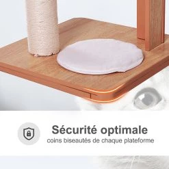 Meilleure vente 😉 Pawhut Arbre à chats design contemporain griffoir grattoir sisal naturel niche plate-forme jeu boule suspendue 50L x 40l x 91H cm MDF hêtre 🧨 -Promos Chat Boutique 3662970060070 5