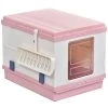 Remise 😉 Pawhut Maison de toilette pliable portable pour chat tiroir à litière coulissant porte battante transparente + pelle fournis 43L x 54l x 42H cm rose 🤩