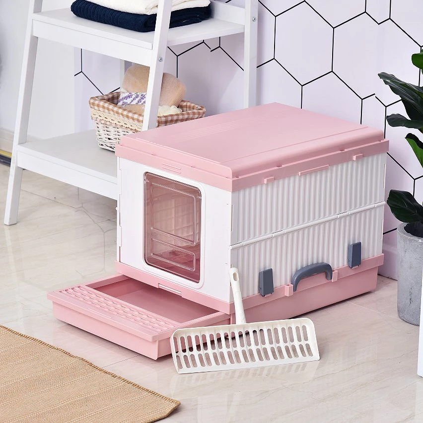 Remise 😉 Pawhut Maison de toilette pliable portable pour chat tiroir à litière coulissant porte battante transparente + pelle fournis 43L x 54l x 42H cm rose 🤩 2 Remise 😉 Pawhut Maison de toilette pliable portable pour chat tiroir à litière coulissant porte battante transparente + pelle fournis 43L x 54l x 42H cm rose 🤩 – Image 2