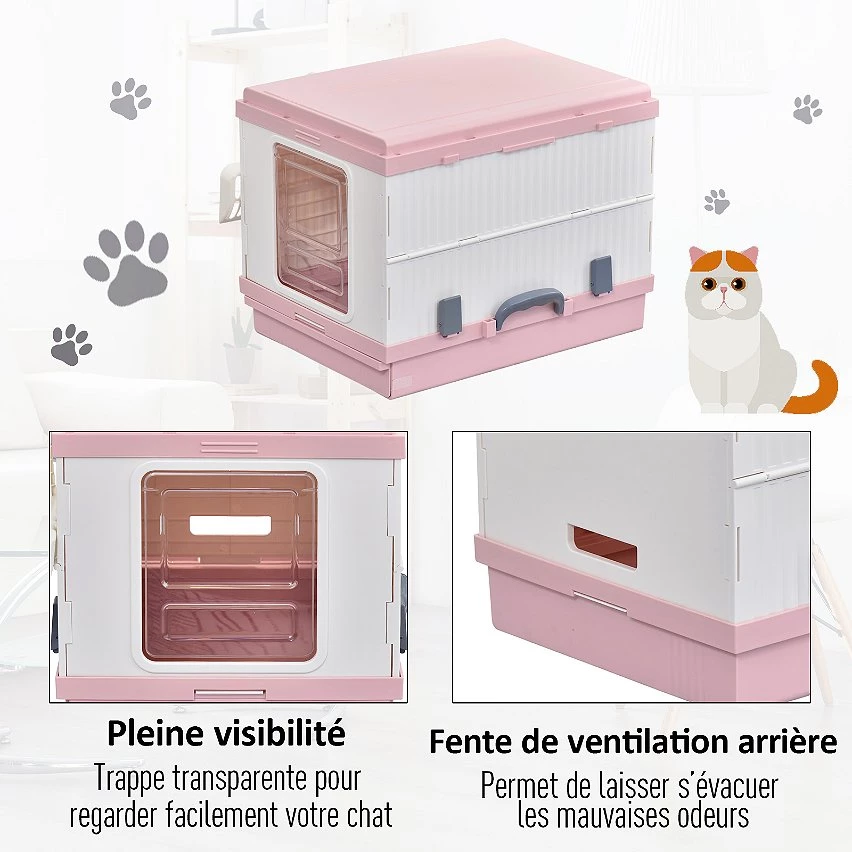 Remise 😉 Pawhut Maison de toilette pliable portable pour chat tiroir à litière coulissant porte battante transparente + pelle fournis 43L x 54l x 42H cm rose 🤩 6 Remise 😉 Pawhut Maison de toilette pliable portable pour chat tiroir à litière coulissant porte battante transparente + pelle fournis 43L x 54l x 42H cm rose 🤩 – Image 6