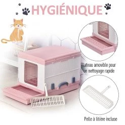 Remise 😉 Pawhut Maison de toilette pliable portable pour chat tiroir à litière coulissant porte battante transparente + pelle fournis 43L x 54l x 42H cm rose 🤩 13 Remise 😉 Pawhut Maison de toilette pliable portable pour chat tiroir à litière coulissant porte battante transparente + pelle fournis 43L x 54l x 42H cm rose 🤩 -Promos Chat Boutique 3662970065402 7