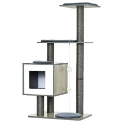 Sortie 👏 Pawhut Arbre à chats design contemporain griffoirs grattoirs sisal naturel centre d'activités niche plate-formes jeu boules suspendues ⭐