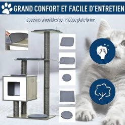 Sortie 👏 Pawhut Arbre à chats design contemporain griffoirs grattoirs sisal naturel centre d'activités niche plate-formes jeu boules suspendues ⭐ -Promos Chat Boutique 3662970066027 4