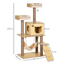 Meilleure affaire 🧨 Pawhut Arbre à chats design contemporain griffoirs grattoirs sisal naturel niche plate-formes hamac boule panneaux particules beige 👍 -Promos Chat Boutique 3662970066584 3