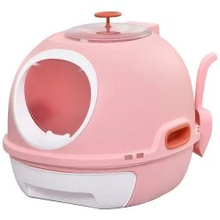 De gros ✔️ Pawhut Maison de toilette portable pour chat tiroir à litière coulissant porte battante lucarne + pelle fournis dim. 47L x 55l x 44H cm rose 🎁 -Promos Chat Boutique 3662970066744 1