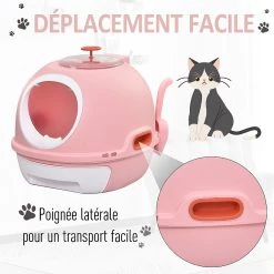 De gros ✔️ Pawhut Maison de toilette portable pour chat tiroir à litière coulissant porte battante lucarne + pelle fournis dim. 47L x 55l x 44H cm rose 🎁 -Promos Chat Boutique 3662970066744 6
