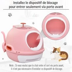 De gros ✔️ Pawhut Maison de toilette portable pour chat tiroir à litière coulissant porte battante lucarne + pelle fournis dim. 47L x 55l x 44H cm rose 🎁 -Promos Chat Boutique 3662970066744 7