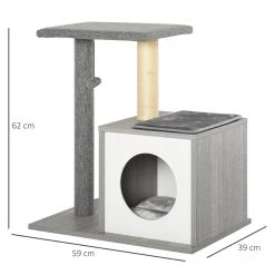 Budget 🔥 Pawhut Arbre à chats design contemporain griffoir grattoir sisal naturel centre d'activités niche plateforme jeu boule suspendue gris ⭐ -Promos Chat Boutique 3662970070673 3