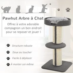Coupon 👏 Pawhut Arbre à chat avec griffoir centre d'activités 2 plateformes coussin gris ⭐ -Promos Chat Boutique 3662970070864 4