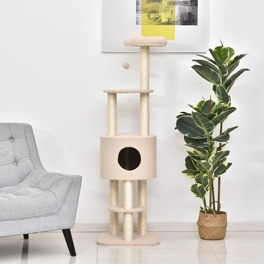 Promo 😉 PawHut Arbre à Chats avec Griffoir Niche Poteaux Peluche Haute Densité 45L x 40L x 148H cm Beige 🤩 2 Promo 😉 PawHut Arbre à Chats avec Griffoir Niche Poteaux Peluche Haute Densité 45L x 40L x 148H cm Beige 🤩 – Image 2