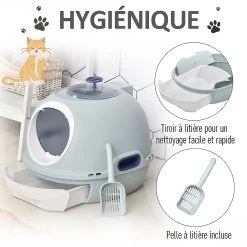 De gros ✔️ Pawhut Maison de toilette portable pour chat tiroir à litière coulissant porte battante lucarne + pelle fournis dim. 47L x 55l x 44H cm rose 🎁 -Promos Chat Boutique 3662970073148 5