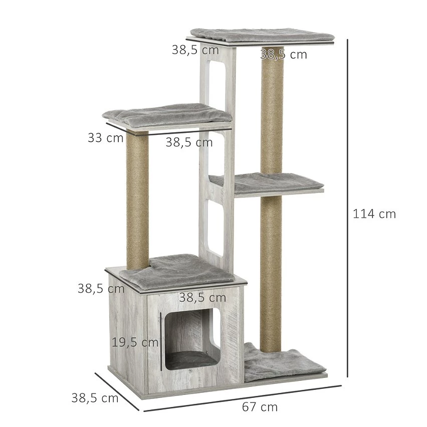 Nouveau 👏 Pawhut Arbre à chats design contemporain griffoirs grattoirs sisal naturel niche plate-formes 6 coussins MDF bois gris 😀 3 Nouveau 👏 Pawhut Arbre à chats design contemporain griffoirs grattoirs sisal naturel niche plate-formes 6 coussins MDF bois gris 😀 – Image 3