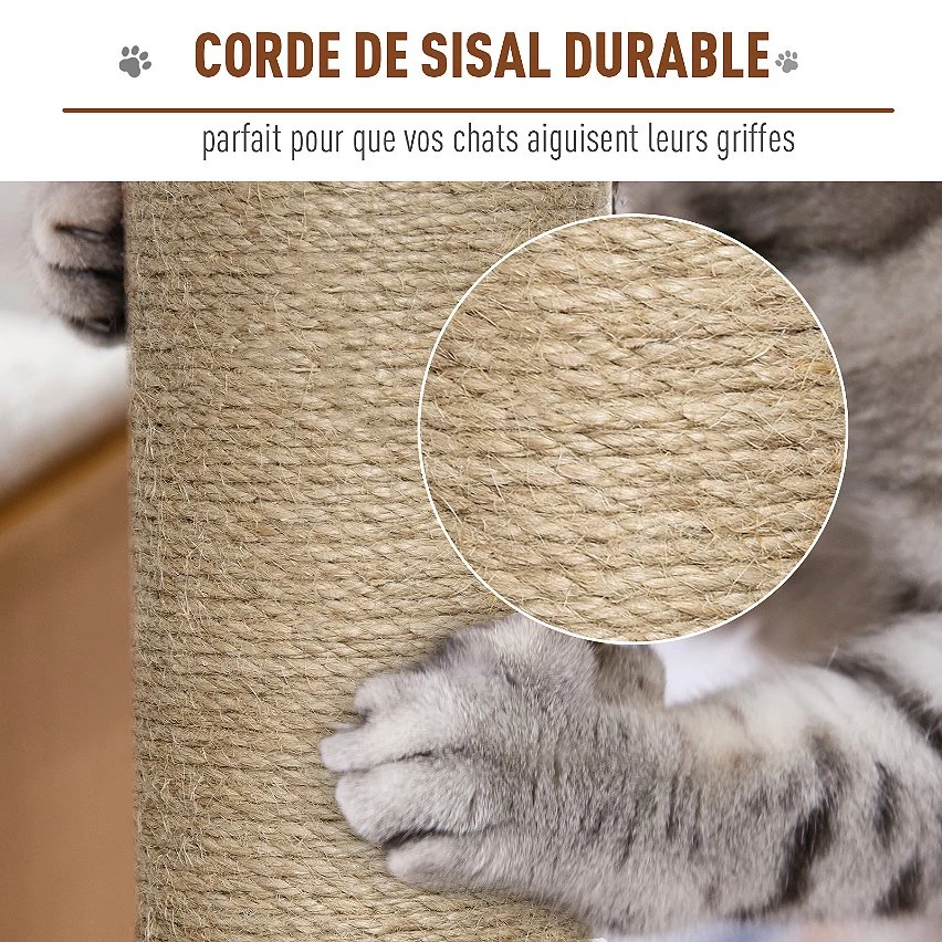 Nouveau 👏 Pawhut Arbre à chats design contemporain griffoirs grattoirs sisal naturel niche plate-formes 6 coussins MDF bois gris 😀 4 Nouveau 👏 Pawhut Arbre à chats design contemporain griffoirs grattoirs sisal naturel niche plate-formes 6 coussins MDF bois gris 😀 – Image 4