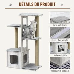 Nouveau 👏 Pawhut Arbre à chats design contemporain griffoirs grattoirs sisal naturel niche plate-formes 6 coussins MDF bois gris 😀 11 Nouveau 👏 Pawhut Arbre à chats design contemporain griffoirs grattoirs sisal naturel niche plate-formes 6 coussins MDF bois gris 😀 -Promos Chat Boutique 3662970075968 5