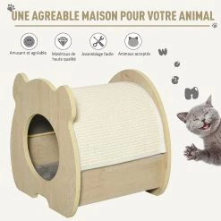 De gros ✨ Pawhut Maison pour chat design - niche chat panier chat - coussin, grattoir amovibles sisal naturel inclus - MDF bois beige clair 💯 -Promos Chat Boutique 3662970075975 4