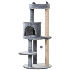 Meilleur prix ❤️ Pawhut Arbre à chats multi-équipements griffoirs grattoirs plateformes niche jeu boule suspendue Ø 48 x 104H cm gris ❤️
