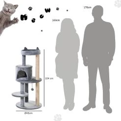 Meilleur prix ❤️ Pawhut Arbre à chats multi-équipements griffoirs grattoirs plateformes niche jeu boule suspendue Ø 48 x 104H cm gris ❤️ -Promos Chat Boutique 3662970076996 3