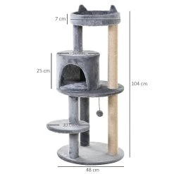 Meilleur prix ❤️ Pawhut Arbre à chats multi-équipements griffoirs grattoirs plateformes niche jeu boule suspendue Ø 48 x 104H cm gris ❤️ -Promos Chat Boutique 3662970076996 4