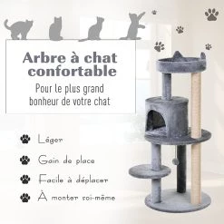 Meilleur prix ❤️ Pawhut Arbre à chats multi-équipements griffoirs grattoirs plateformes niche jeu boule suspendue Ø 48 x 104H cm gris ❤️ -Promos Chat Boutique 3662970076996 6