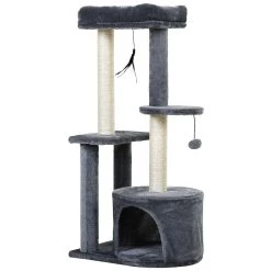 Budget ⌛ Pawhut Arbre à chats avec griffoirs grattoirs sisal naturel centre d'activités niche plateformes 2 jouets suspendus gris ⭐