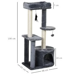Budget ⌛ Pawhut Arbre à chats avec griffoirs grattoirs sisal naturel centre d'activités niche plateformes 2 jouets suspendus gris ⭐ -Promos Chat Boutique 3662970077009 3