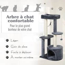 Budget ⌛ Pawhut Arbre à chats avec griffoirs grattoirs sisal naturel centre d'activités niche plateformes 2 jouets suspendus gris ⭐ -Promos Chat Boutique 3662970077009 5