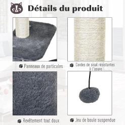 Budget ⌛ Pawhut Arbre à chats avec griffoirs grattoirs sisal naturel centre d'activités niche plateformes 2 jouets suspendus gris ⭐ -Promos Chat Boutique 3662970077009 6