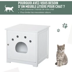 Vente flash 🌟 Pawhut Maison de toilette pour chat design porte entrée patte chat 2 MDF blanc 🌟 -Promos Chat Boutique 3662970077023 6