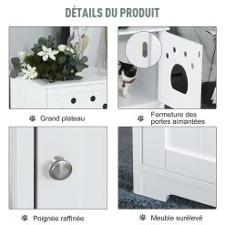 Vente flash 🌟 Pawhut Maison de toilette pour chat design porte entrée patte chat 2 MDF blanc 🌟 -Promos Chat Boutique 3662970077023 7
