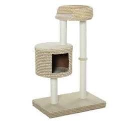 Vente flash 🎁 Pawhut Arbre à chats style cosy chic griffoirs jute naturelle niche plateforme peluche courte bicolore beige café 😍