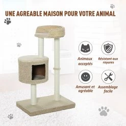 Vente flash 🎁 Pawhut Arbre à chats style cosy chic griffoirs jute naturelle niche plateforme peluche courte bicolore beige café 😍 -Promos Chat Boutique 3662970077054 4