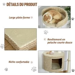 Vente flash 🎁 Pawhut Arbre à chats style cosy chic griffoirs jute naturelle niche plateforme peluche courte bicolore beige café 😍 -Promos Chat Boutique 3662970077054 5