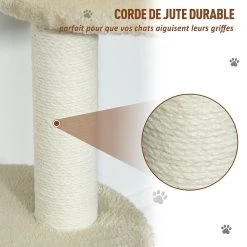 Vente flash 🎁 Pawhut Arbre à chats style cosy chic griffoirs jute naturelle niche plateforme peluche courte bicolore beige café 😍 -Promos Chat Boutique 3662970077054 6